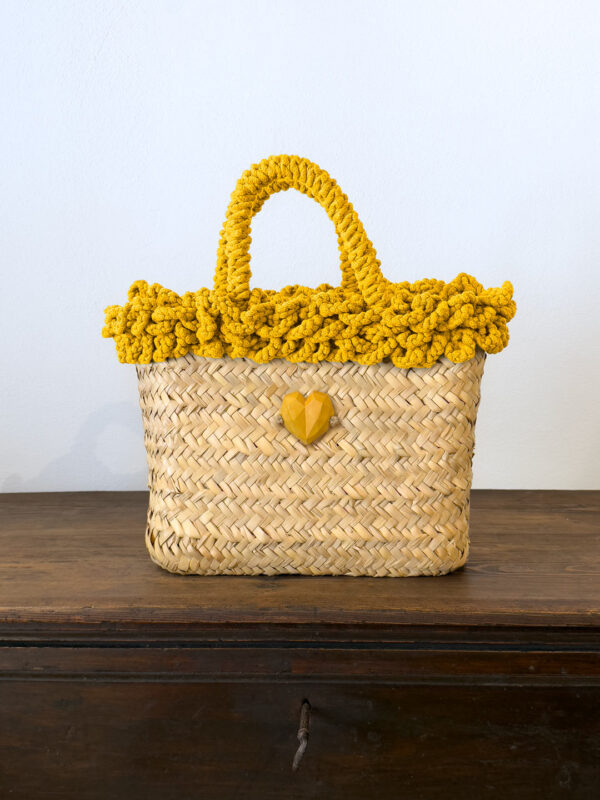 SHOPPER RICCIA GIALLA CUORE